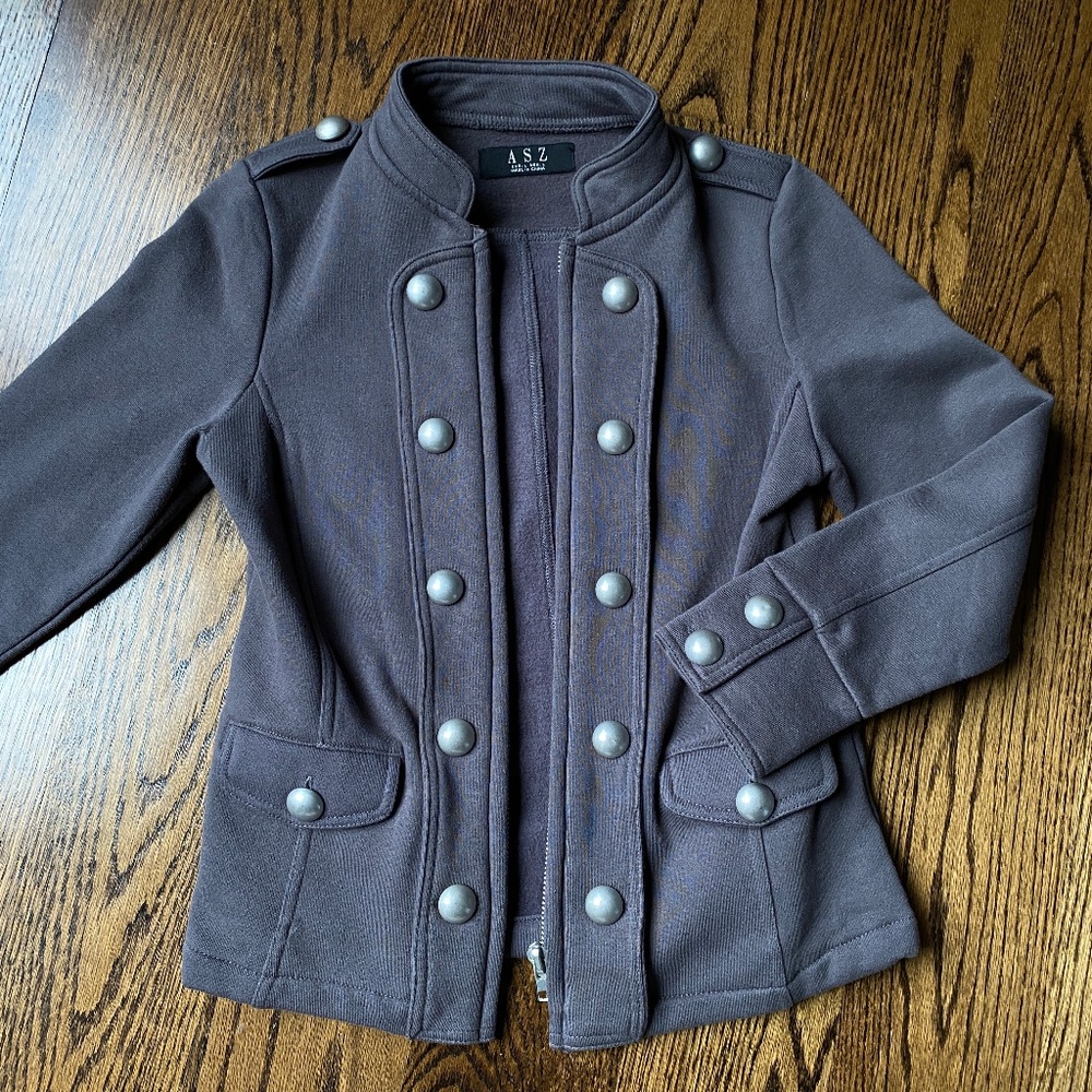 Like New Cute ASZ Military Style Soft Jacket, M/L dark Gray